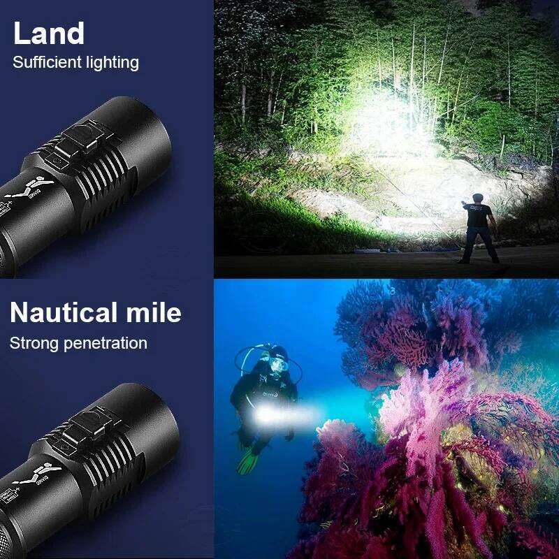 Diving charging strong light XHP70 focusing long flashlight waterproof night diving lighting without battery Z260301