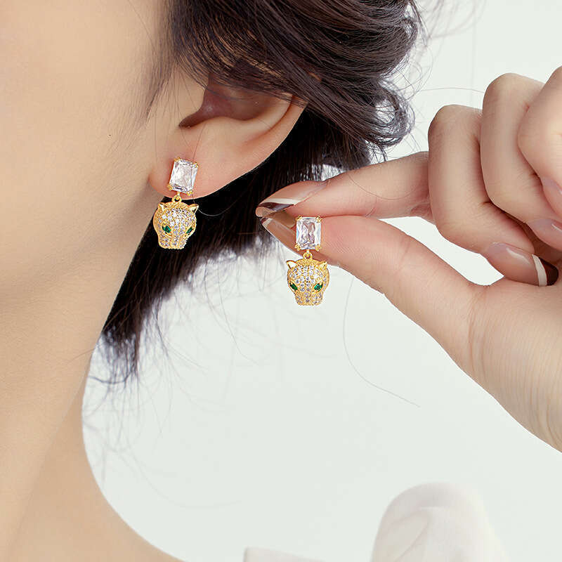 Full Diamond Zircon Leopard Head Earrings With 925 Silver Pins High-end Luxury Earrings For Women