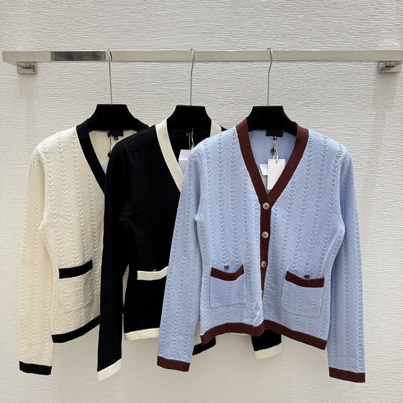 Women Preppy Style Cardigan V Neck Knitwear Autumn Winter Knitted Coat Color Blocked Cardigans