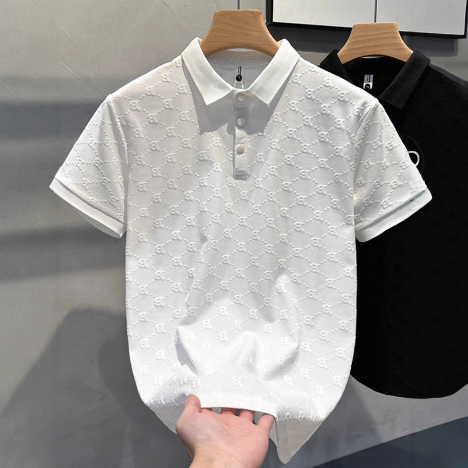 Luxury Designer Clothes European Fashion Luxury Light Casual White Polo Shirt For Men Summer Short-Sleeve Comfortable New Breathable Turn-Down Coll