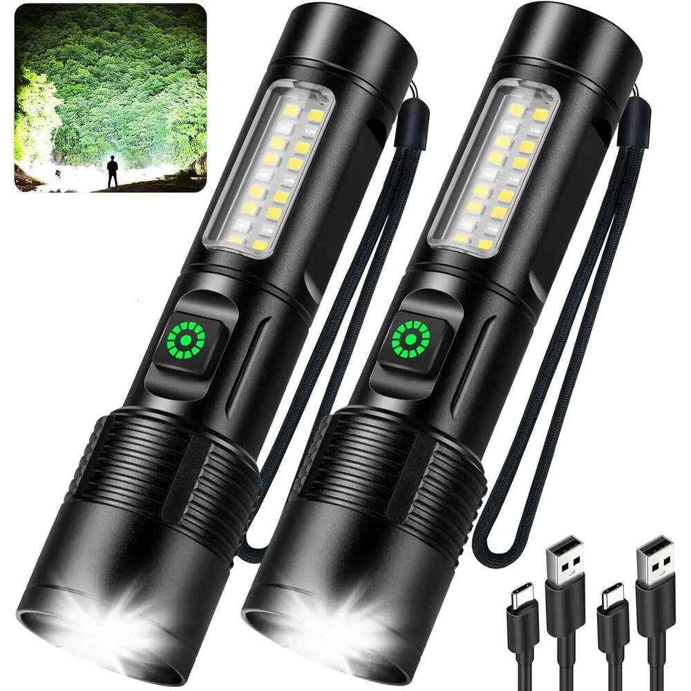 Rechargeable Flashlights 2 Pack, 99,000lm Super Bright LED, 6 Modes Adjustable, Powerful Handheld for Camping Home Z260301