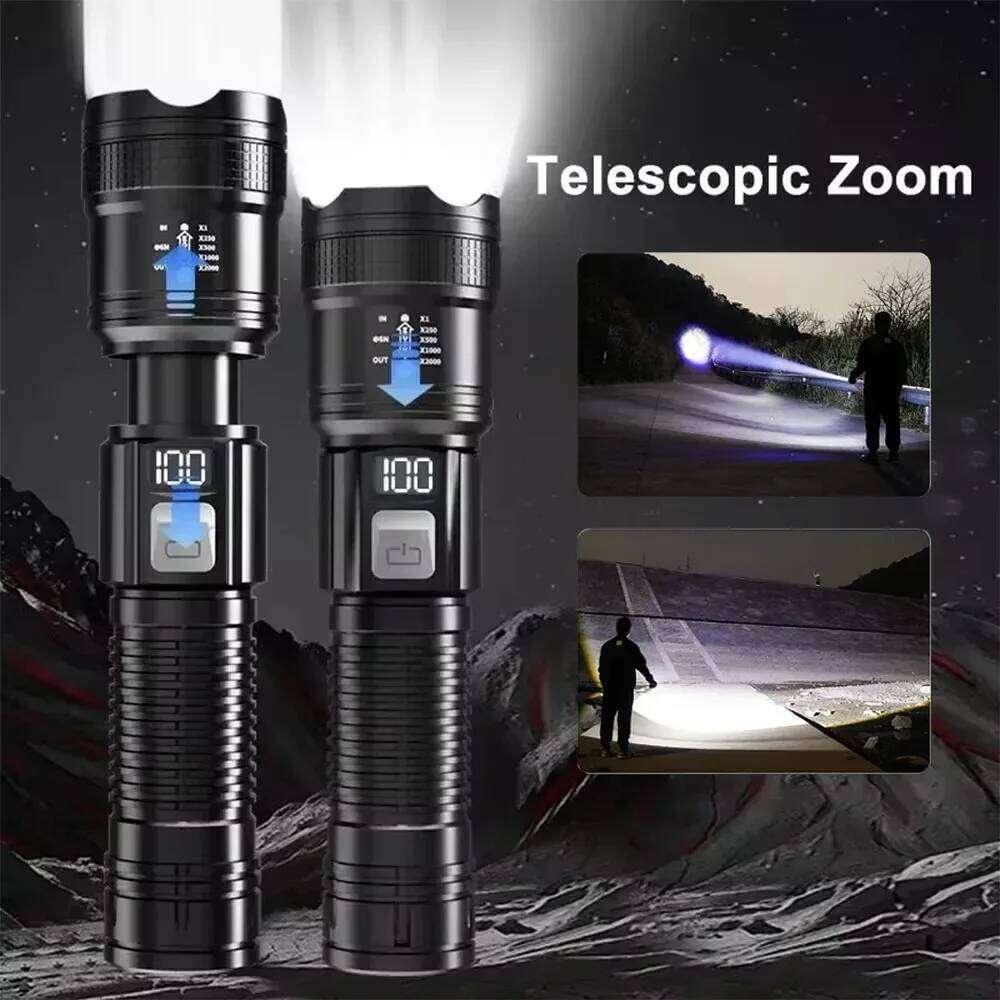 High Strong Power Led Flashlights 300000LM Tactical Torch with Display Light USB Charging Camping Fishing Defensa Zoom Lantern Z260301