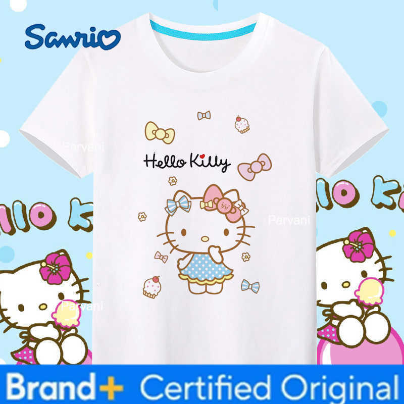 Sanrio HelloKitty Childrens Summer Pure Cotton Short Sleeved Printed T-shirt Parent Child Round Neck Comfortable Base Shirt H260302
