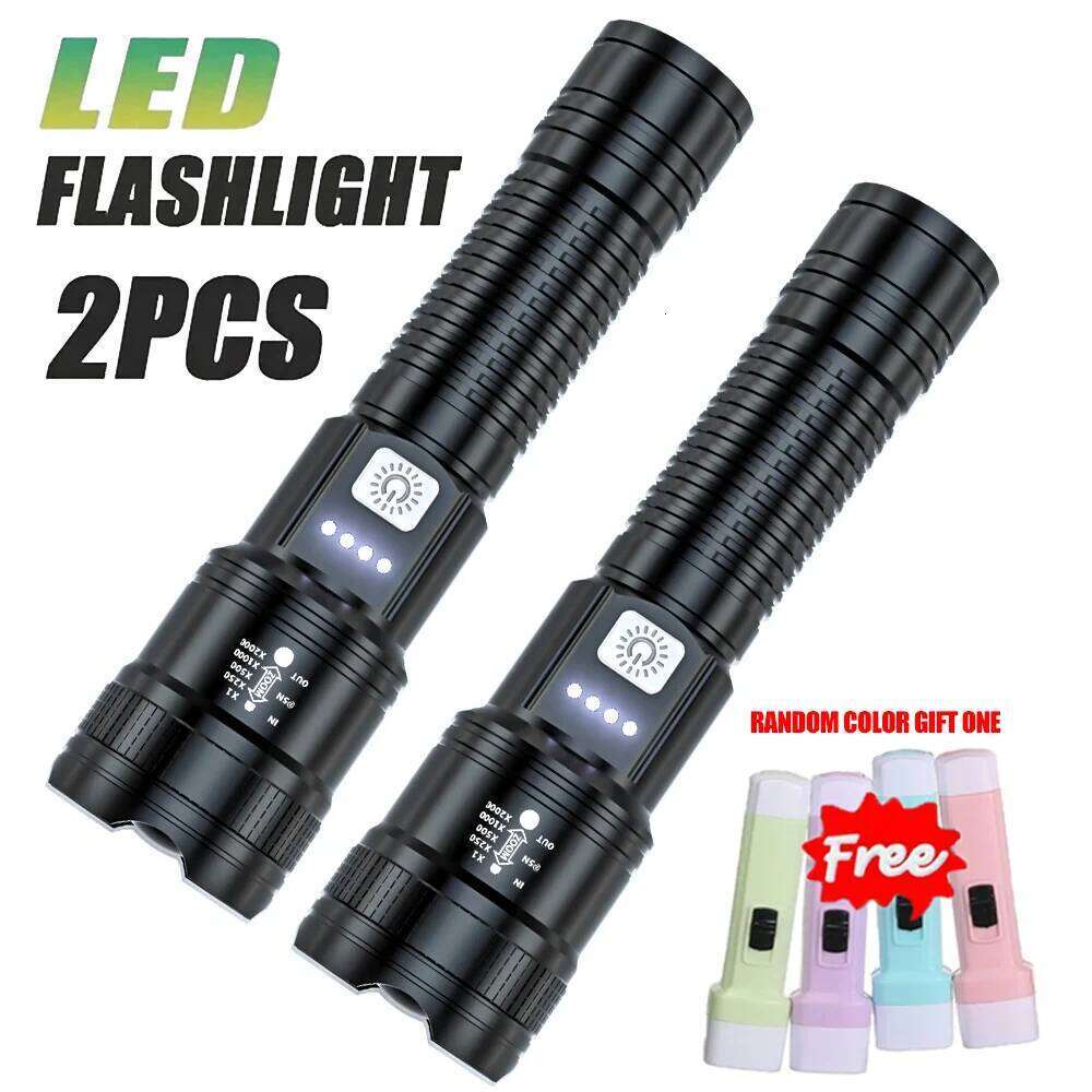 Powerful LED Flashlight USB Rechargeable Torch Super Bright Telescopic Zoom Light with Power Display Outdoor Fishing Lantren Z260301