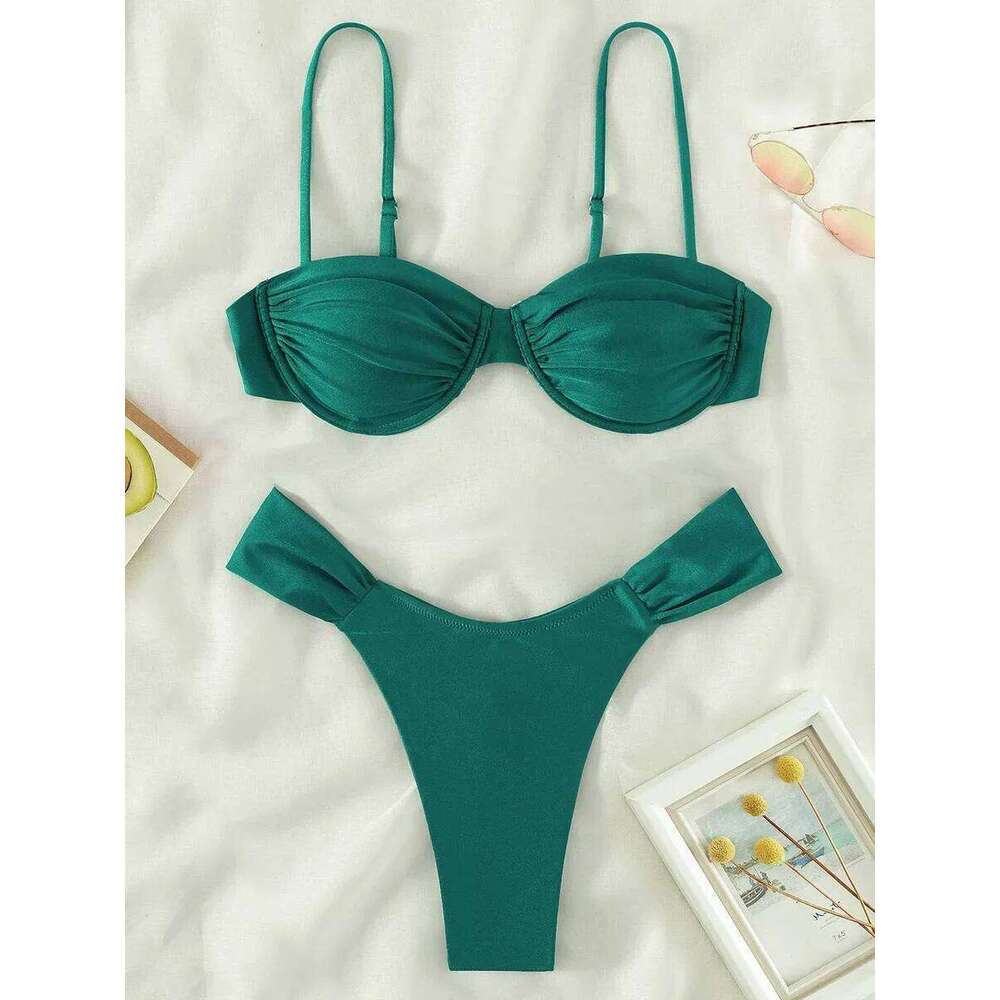 Sexy Wrinkled Underwired Brazilian Female Swimsuit Women Swimwear Two-pieces Bikini Set Triangle Bathing Suit Swim Lady Z260301