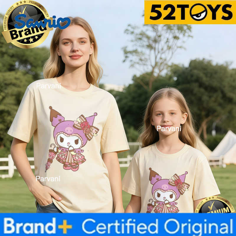 Sanrio 2026 Autumn-Winter Trending Kuromi Vintage Dress Print 100 Cotton Parent-Child T-Shirts High Quality Loose Casual Breathable H260302