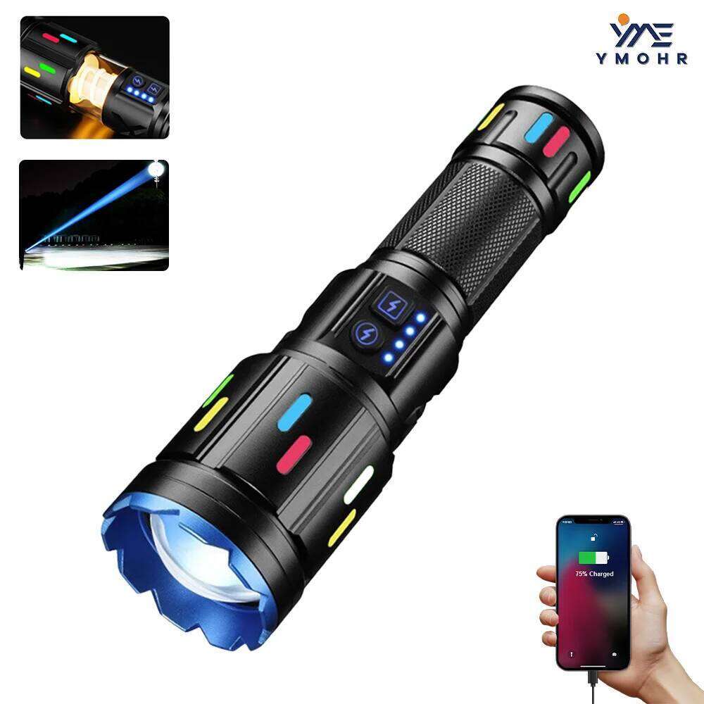 White Laser Flashlights High Torch Rechargeable LED Flashlight Tactical Power Bank Camping Lantern Outdoor Hiking Fishing Z260301