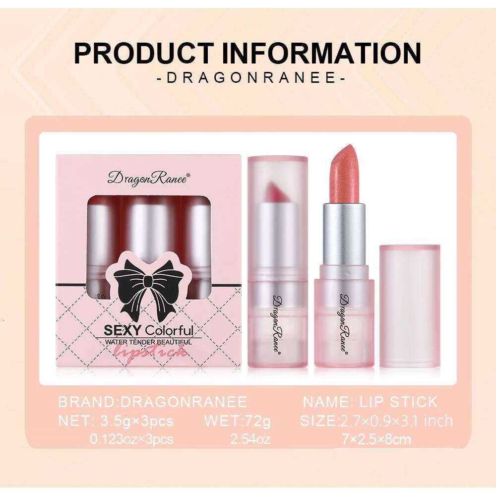 3-pack lipstick set, delicate, smooth, durable, waterproof, matte pearl, shiny, sparkling lipstick, holiday gift, party, versati H260302