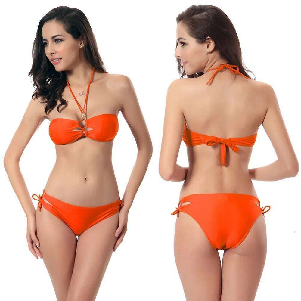 2025 New Arrival Women's Swimsuit Sexy Nylon Bikini Cutout Solid Color Beach Set Pool Spa Wear Z260301