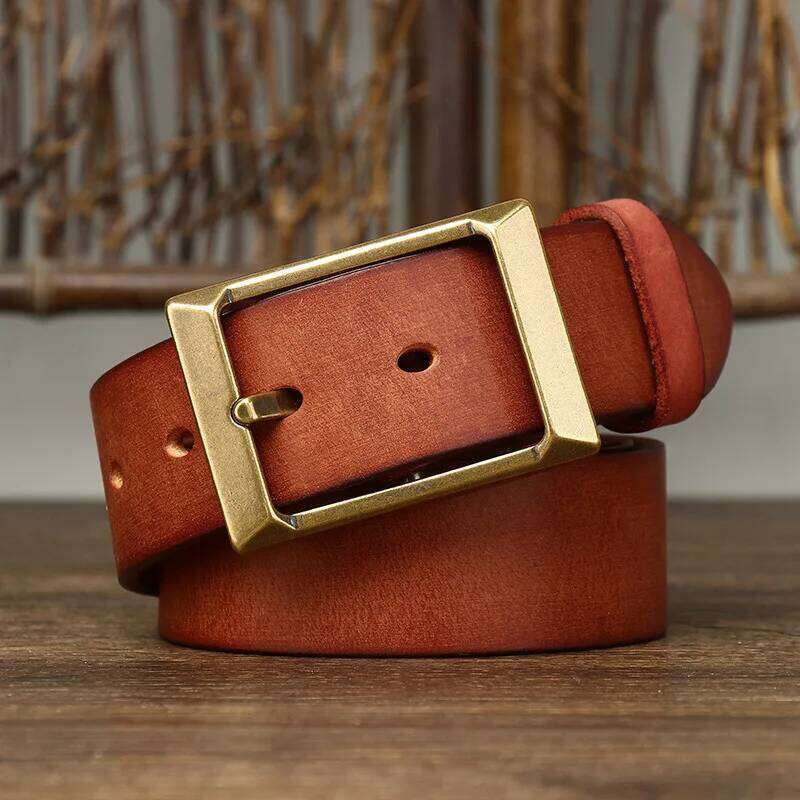 3.8CM Width 5mm Thick Retro Cowboy Male Cowskin Genuine Leather Heavy Copper Buckle Belt For Jeans Men Strap Waist S260228