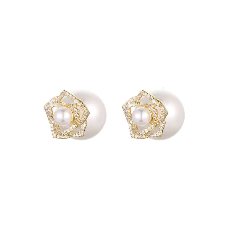 Elegant Pearl Camellia Stud Light Luxury Earrings Exquisite Niche Fashion Socialite Party Earrings For Women