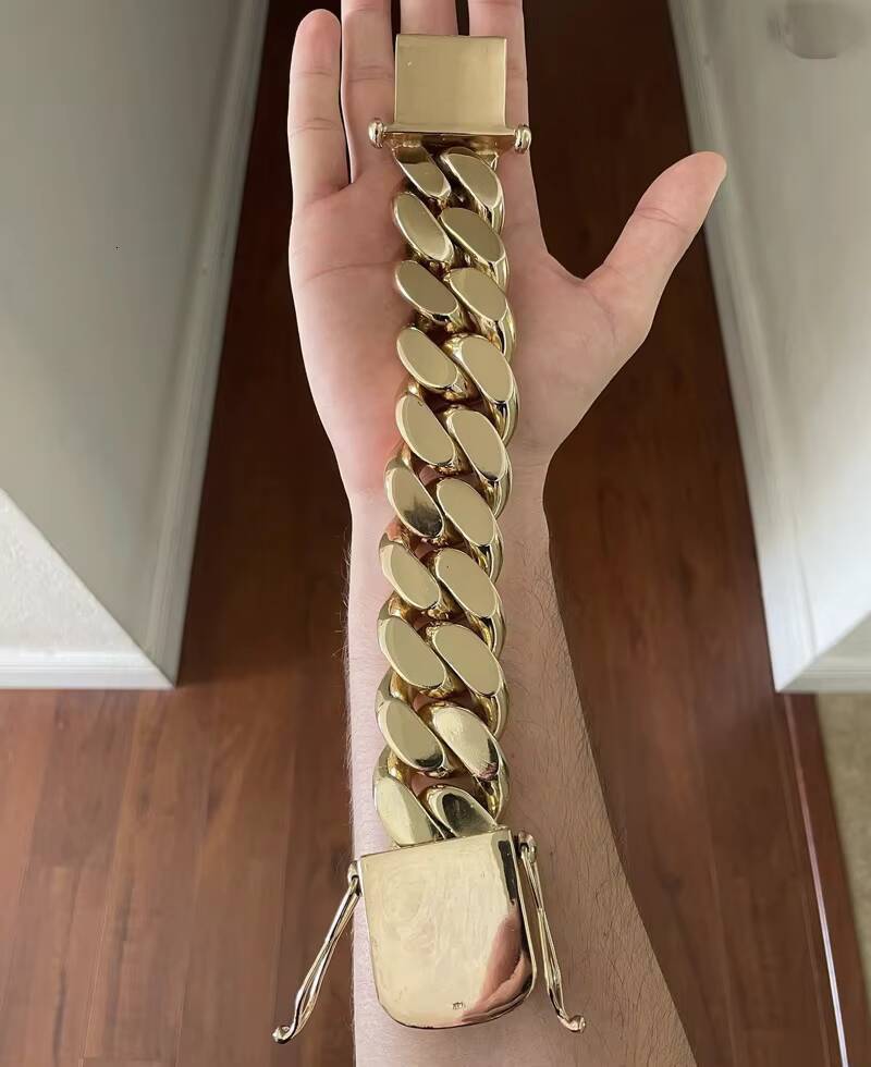 New Arrival Stylish Hip Hop Bracelet 14K Real Gold Plating Over 999 Silver Cuban Bracelet 18MM 8 180G Hip Hop Bracelet