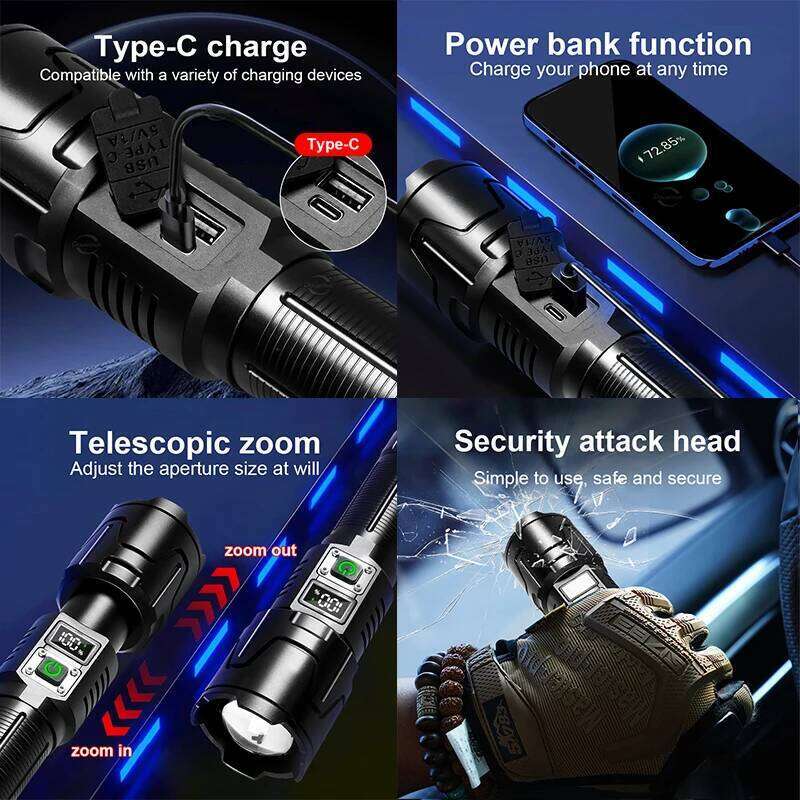 6000000LM Bright LED Powerful Rechargeable Portable Tactical Flashlight Long Shot 5000M Fishing Camping Zoom Lanterns Z260301