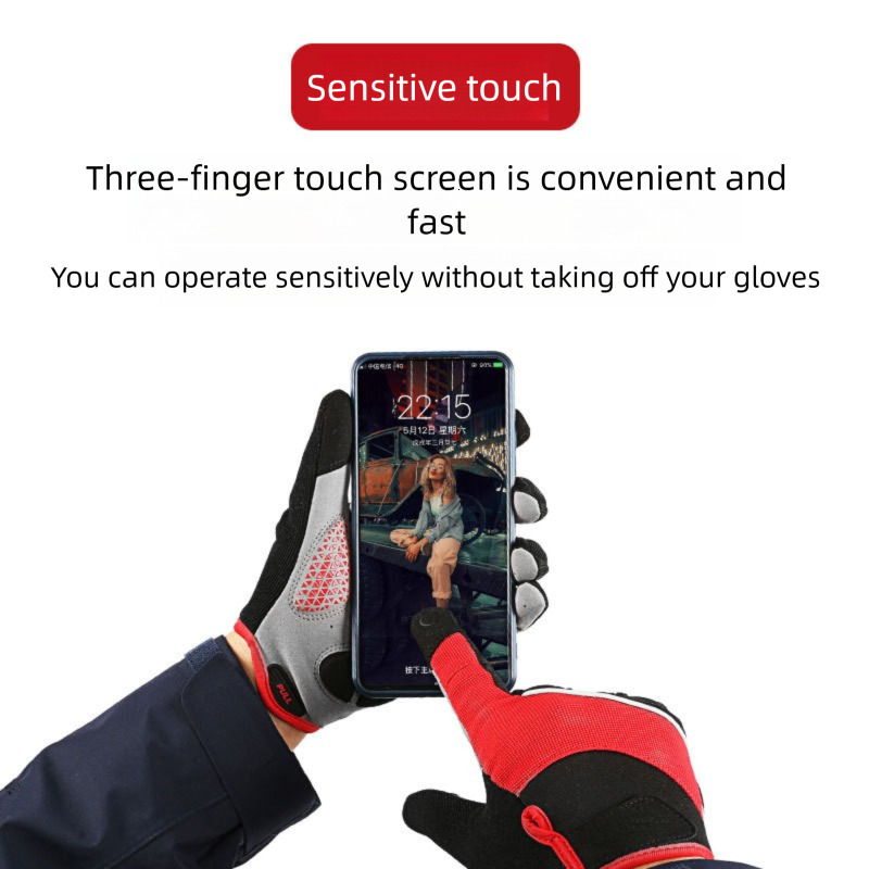 Outdoor mountain bike long finger touch screen gloves, breathable and shock-absorbing, men's and women's sports fitness, spring and summer c