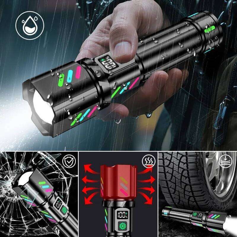 High Power LED Long Range Flashlight USB Rechargeable White Laser Zoomable Torch Light with Luminous Strips for Outdoor Camping Z260301