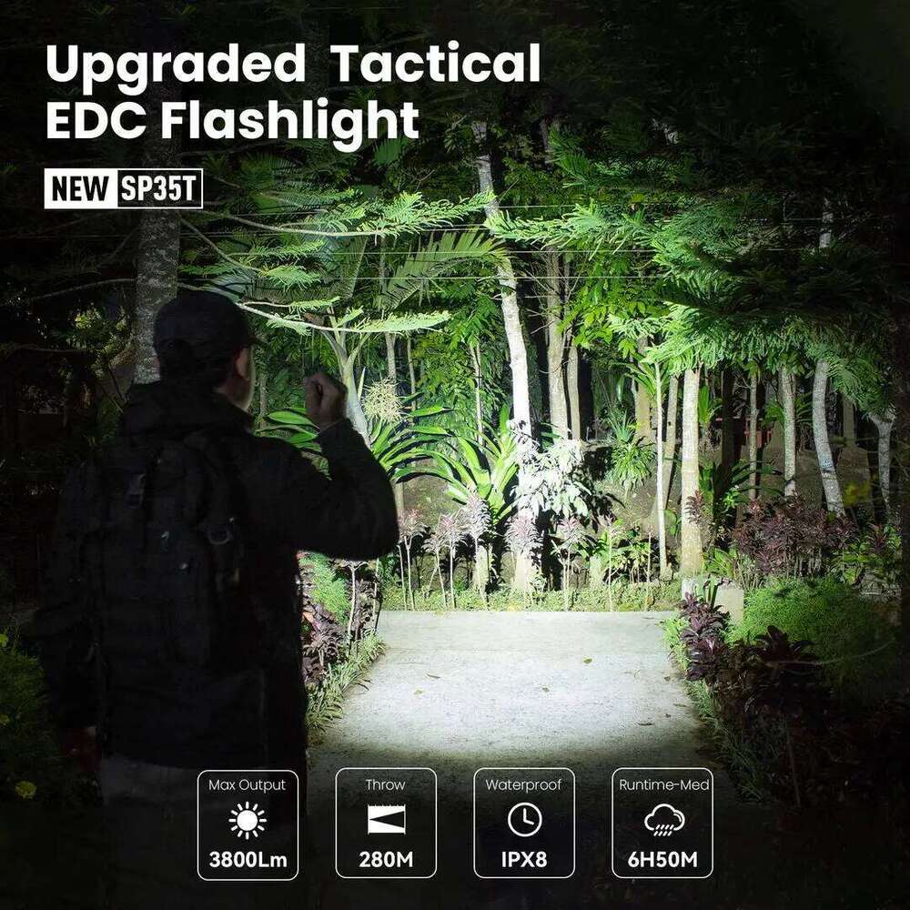 Sofirn SP35T 3800lm Tactical 21700 Flashlight Powerful LED Light USB C Rechargeable Torch with Dual Switch Power Indicator ATR Z260301