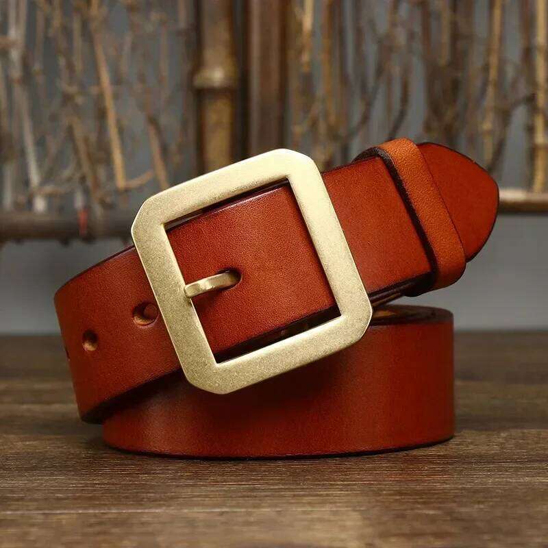 3.8CM Thick Cowhide Copper Brass Buckle Genuine Leather Casual Jeans Belt Men High Quality Waistband Male Luxury Strap Cintos S260228