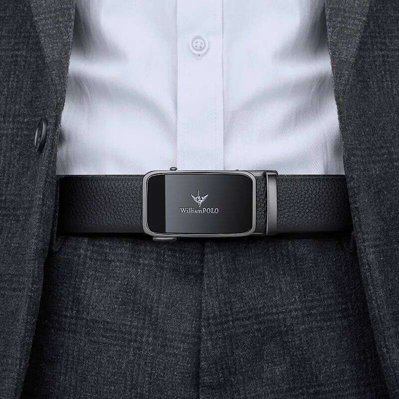Men's genuine leather with automatic buckle business pants belt, fashionable and simple belt S260228