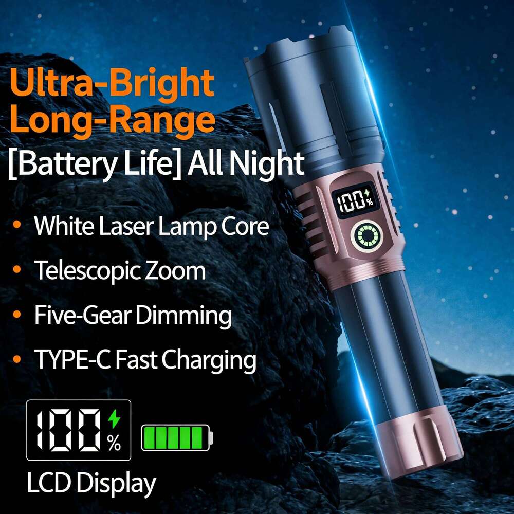 Super Bright High Lumens Flash Light, 5 Modes Zoomable Torches with LCD Digital Display, Powerful Handheld LED Flashlights Z260301