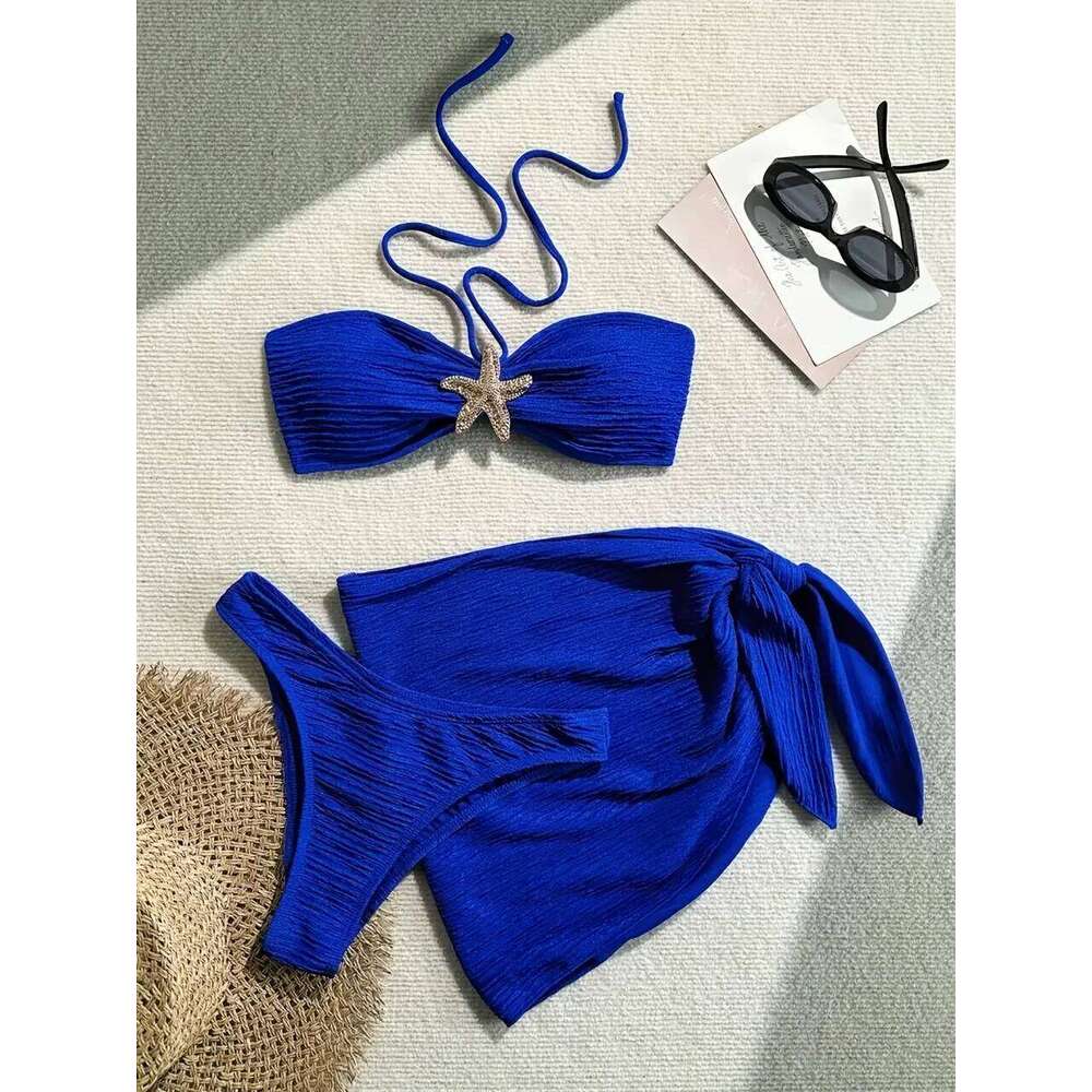 3 Pieces Solid Halter Bikinis 2026 Triangle Swimwear Female Beach Dress Swimsuit Women Bathers Bathing Swimming Suit Beachwear Z260301