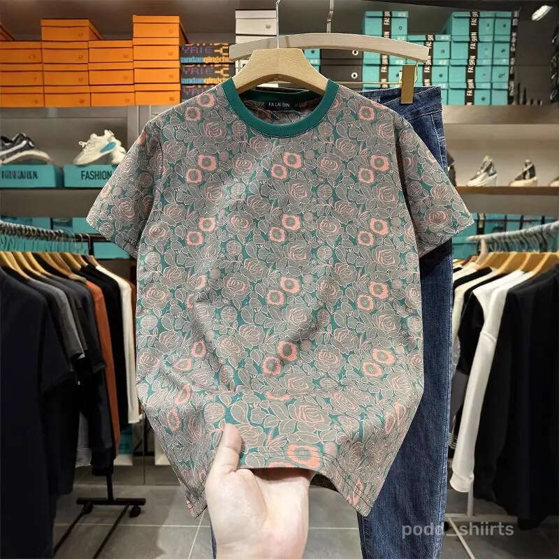 Shirts Vintage Floral Print T Shirt Slim Fit Short Sleeve Round Neck designer shirts Casual Tee Men's Clothing - view 1