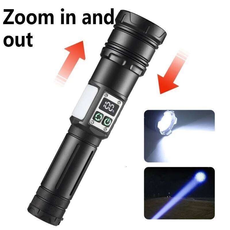 Super Bright LED White Laser Flashlight COB Work Light Type-C Rechargeable Zoomable Long Shot Torch for Outdoor Camping Z260301