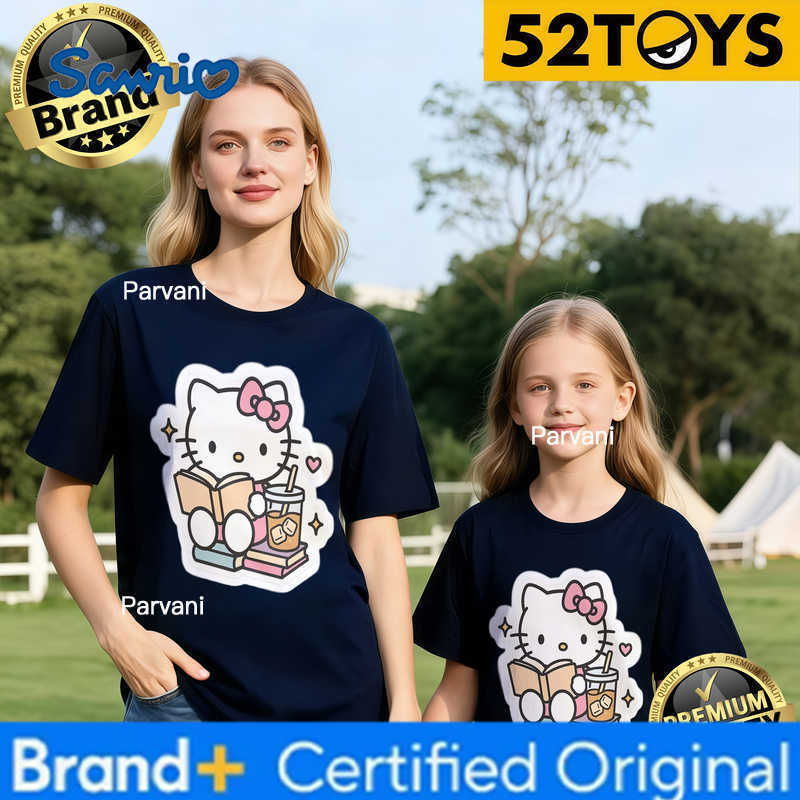 Sanrio 2026 Summer Family Must-Have 52TOYS Hello Kitty Casual Print T-Shirts 100 Cotton High Quality Parent-Child Tees Single Piece H260302