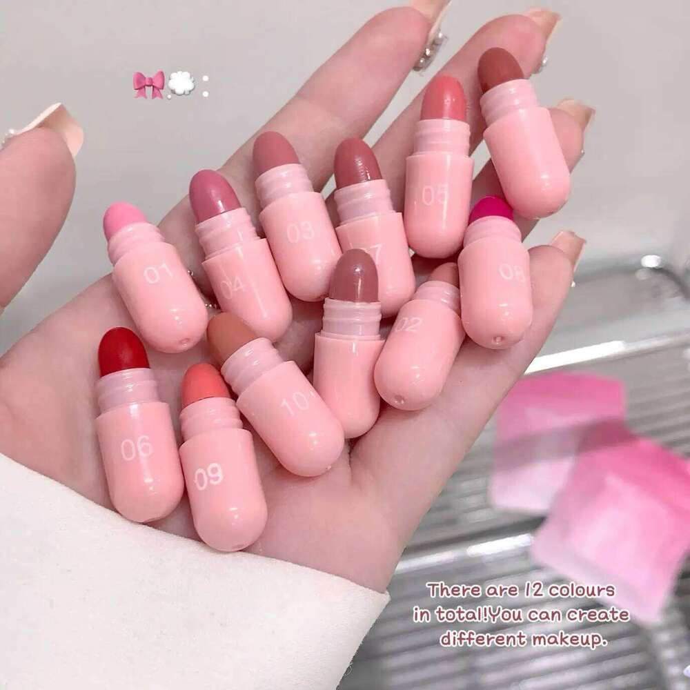 MAGIC CASA 12-Color Pink Lip and Cheek Dual-Use Capsule Lipstick Set Long-Lasting, Color-Retaining, Waterproof makeup H260302