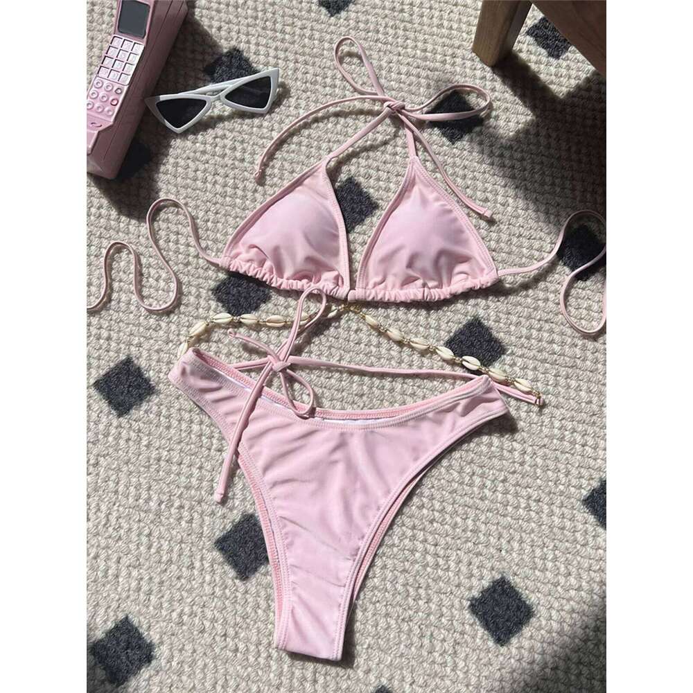 5 Colors Sexy Halter Shell Brazilian Female Swimsuit Women Swimwear Two-pieces Bikini set Bather Bathing Suit Swim K5469 Z260301