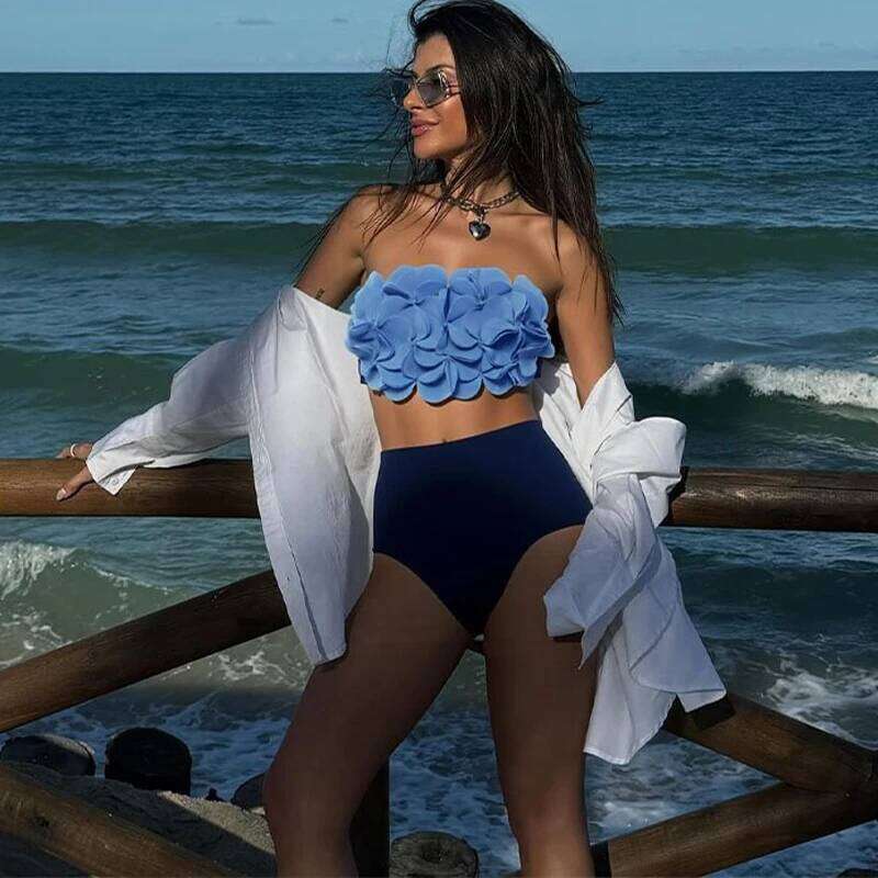 Two Piece Flower Sexy Swimsuit Women Bikini Bandeau Biquini Female Push Up Swimwear Ptachwork Bathing Suits Bodysuit Beachwear Z260301