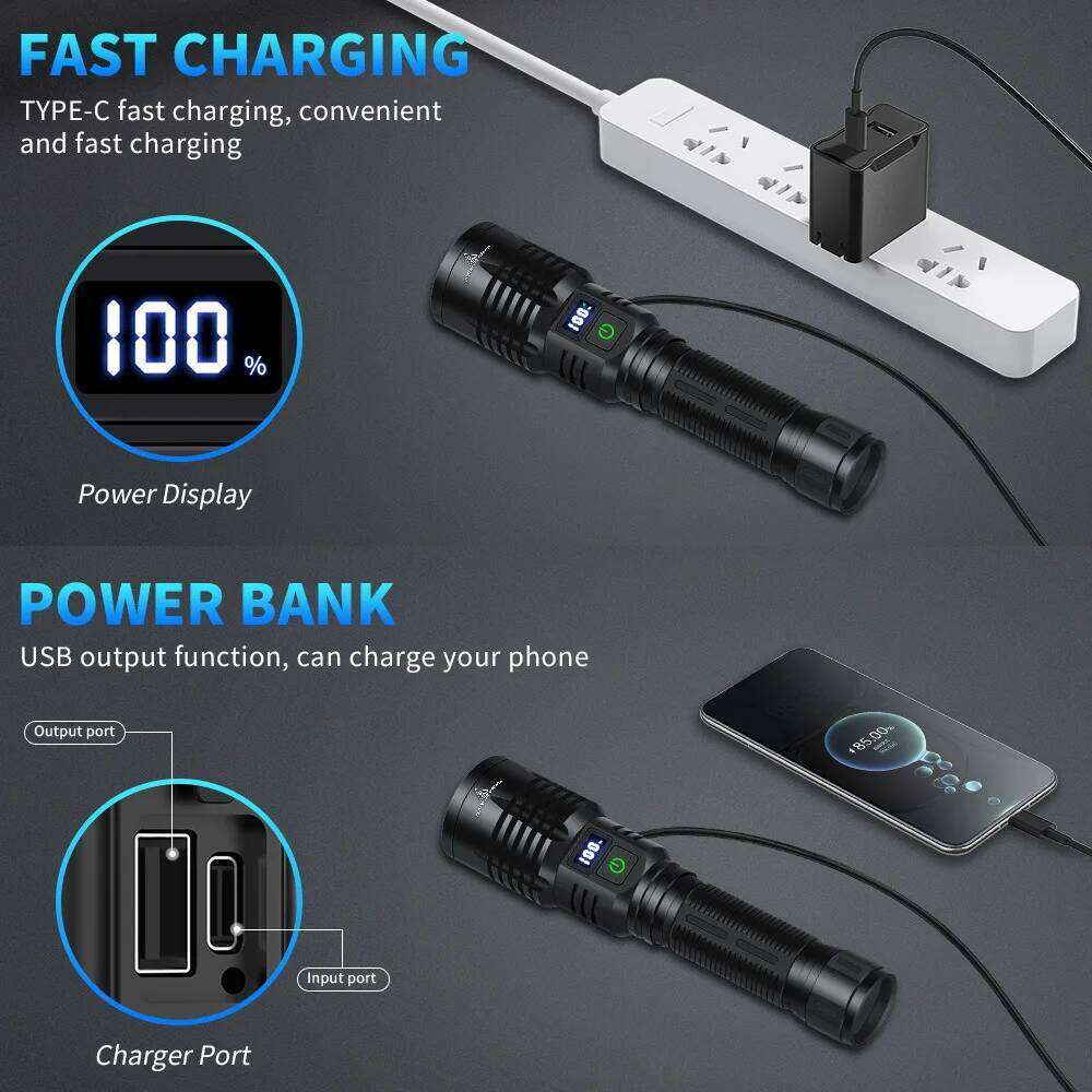 1600000 LM Super Bright Flashlight USB Rechargeable LED Long Range Tactical Torch Outdoor Waterproof Camping Fishing Lantern Z260301