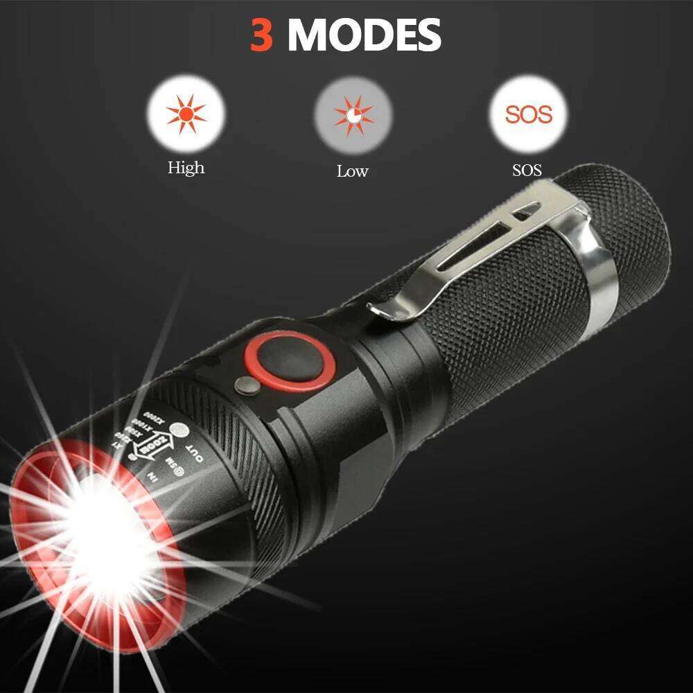 5200LM Rechargeable Waterproof Zoomable 3 - modes T Led Flashlight 18650 with USB cable Suitable for Camping z40 Z260301