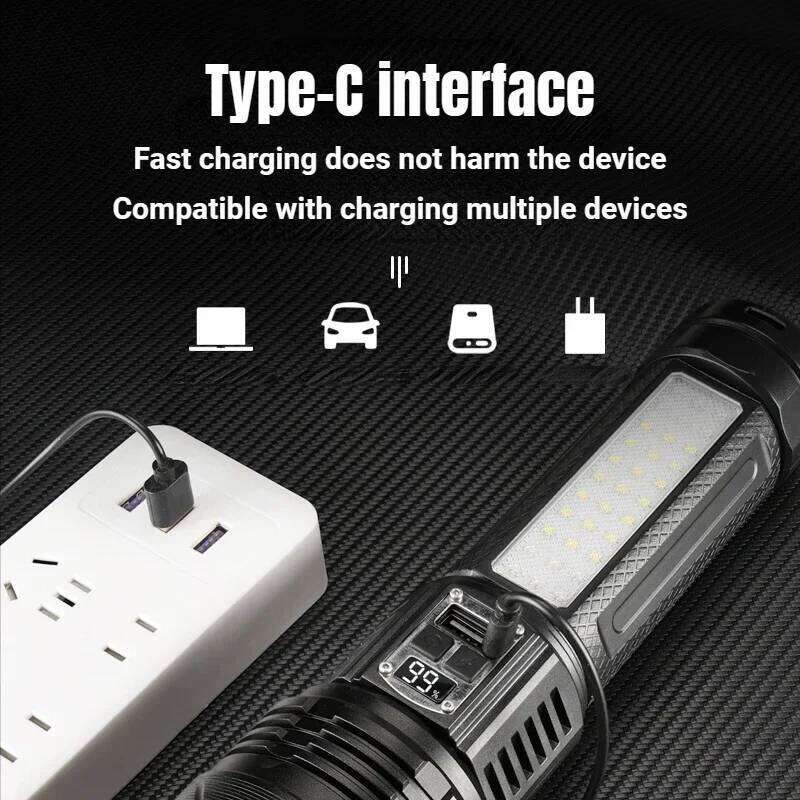 Powerful 10000 LM Led Flashlight 3*18650 Battery Zoomable White Laser Torch Type-C Charging Outdoor Camping Tactical Lantern Z260301