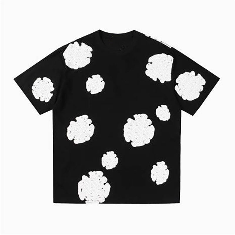 Men's Designer Summer Cotton Short-Sleeved Puff Flower Print Easy-Wash Loose-Fit Shirt Loose Tees Brands Tops Casual Shirt Clothings Asian Size S-2XL