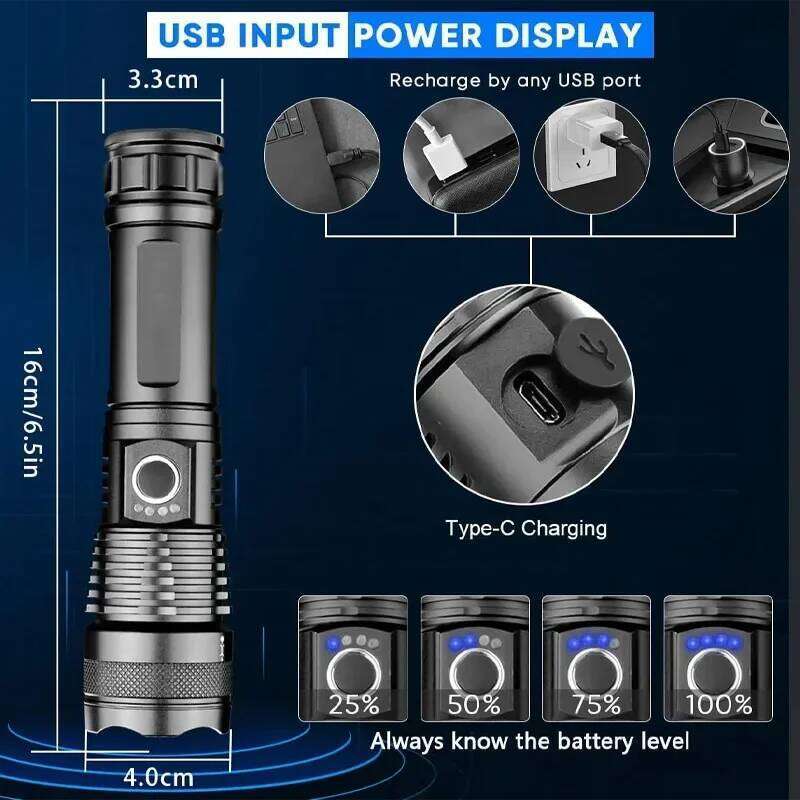 High Power XHP 100 LED Rechargeable Torch Zoomable Super Bright Hand Lantern for Camping Outdoor Emergency Flashlight Z260301