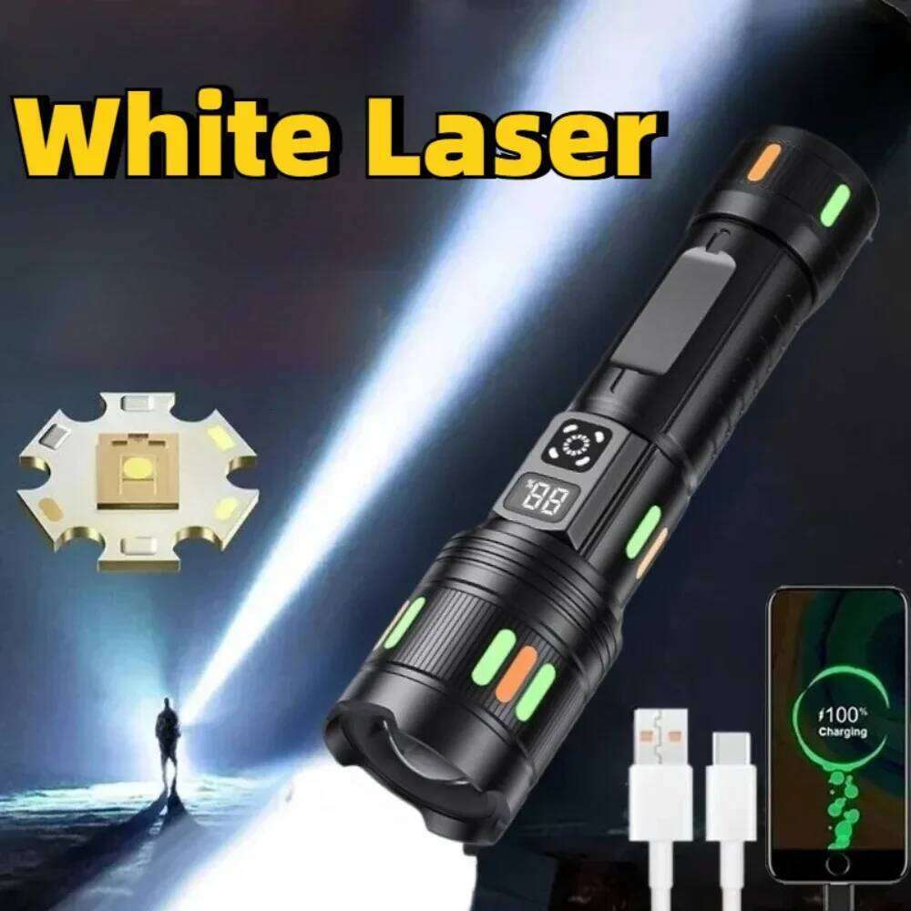 Powerful Long Range LED Flashlight Type-C Charging Zoomable Three Level Dimming Mode Handlamp for Camping Z260301
