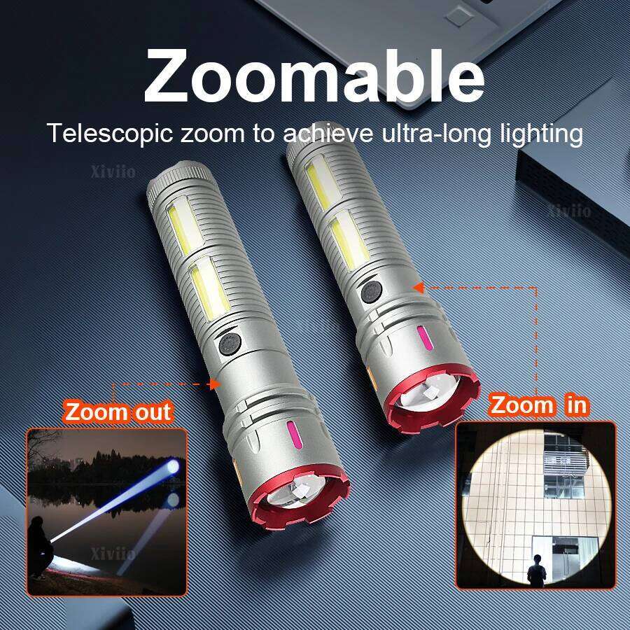 Most Powerful LED Flashlight 15000mAh Rechargeable Flashlights 18650 COB Light Long Range 4000M Tactical Torch Fishing Lantern Z260301
