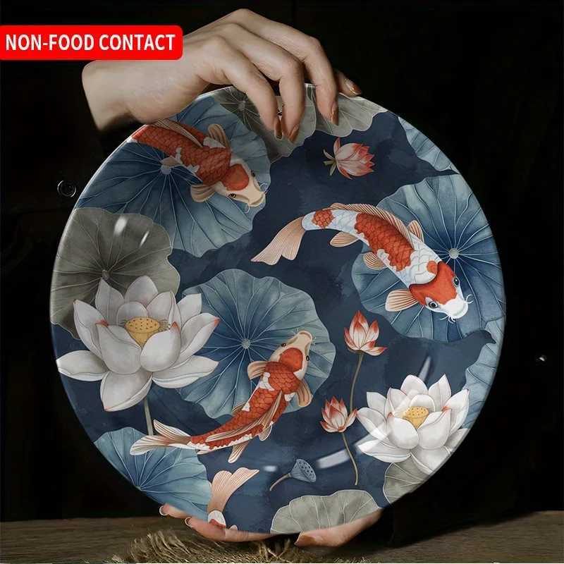 Hand-Painted Koi Fish Ceramic Decorative Plate Non-Food Contact Living Room Home DecorT260302