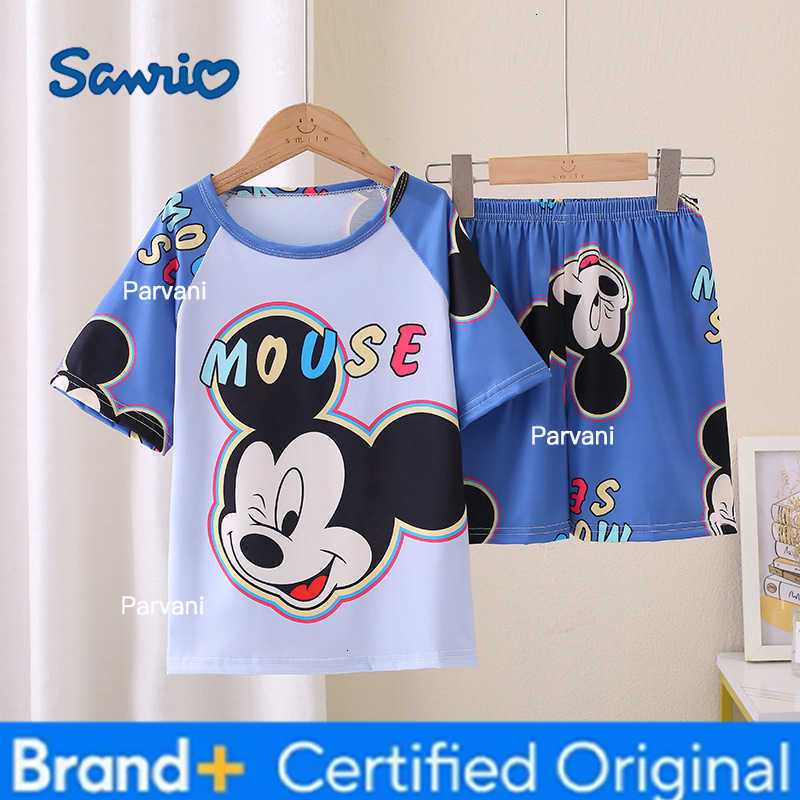 Sanrio Girls Pajamas Sets Cute Cartoon Short Sleeve Kids Pyjama Snow White Princess Elsa Mickey Mouse Print Summer Pijama H260302