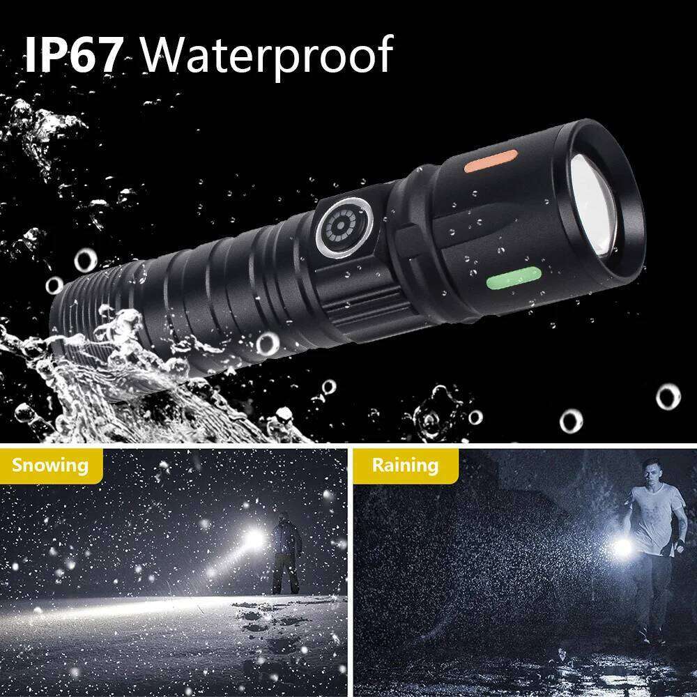 High Power Spotlight Long LED Flashlight 4light modes Aluminum Alloy Type-C Fast Charging Zoomable Ultra Bright Emergency Torch Z260301