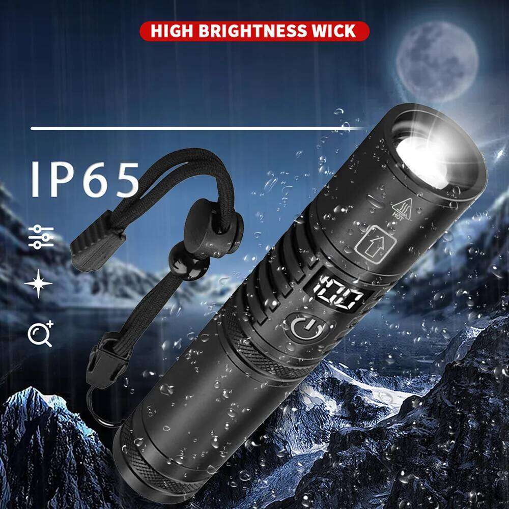 High Spotlight Long Range LED Flashlight With Power Type-C Charging Zoomable Aluminum Alloy Tactical Torch Outdoor Lantern Z260301