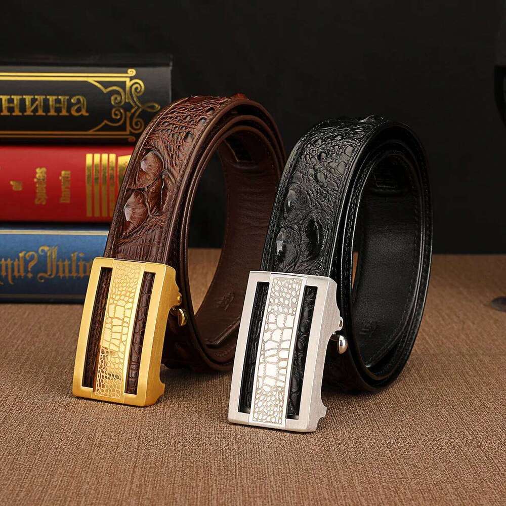 2024 New Crocodile Leather business and leisure Automatic Buckle Waist Belt for men's inner wear slide belt 45 S260228