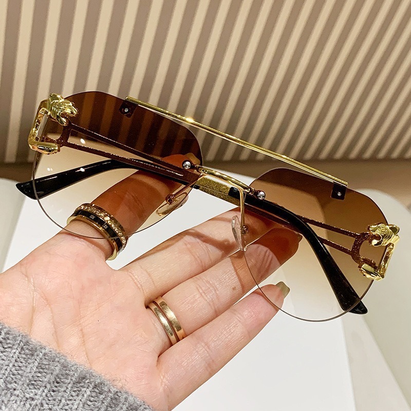 European And American New Cross-border Fashion Men's And Women's Sunglasses With Large Face Shape Slim Fit Leopard Print Designer Sun Lens W