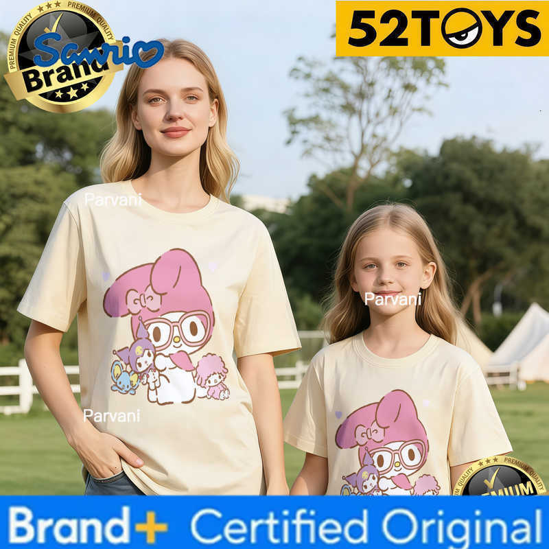 Sanrio 2026 Autumn-Winter Trending My Melody Glasses Friends Print 100 Cotton Parent-Child T-Shirts High Quality Loose Casual Y2K H260302