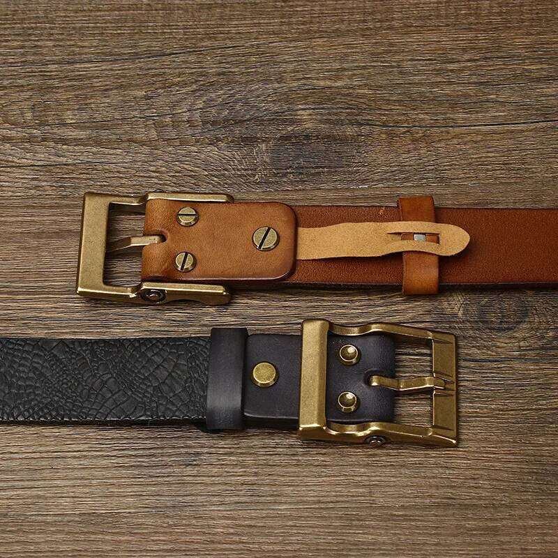 3.8CM Embossing Printing Retro Cowboy Male Cowskin Genuine Leather Heavy Copper Buckle Belt For Jeans Men Waist S260228
