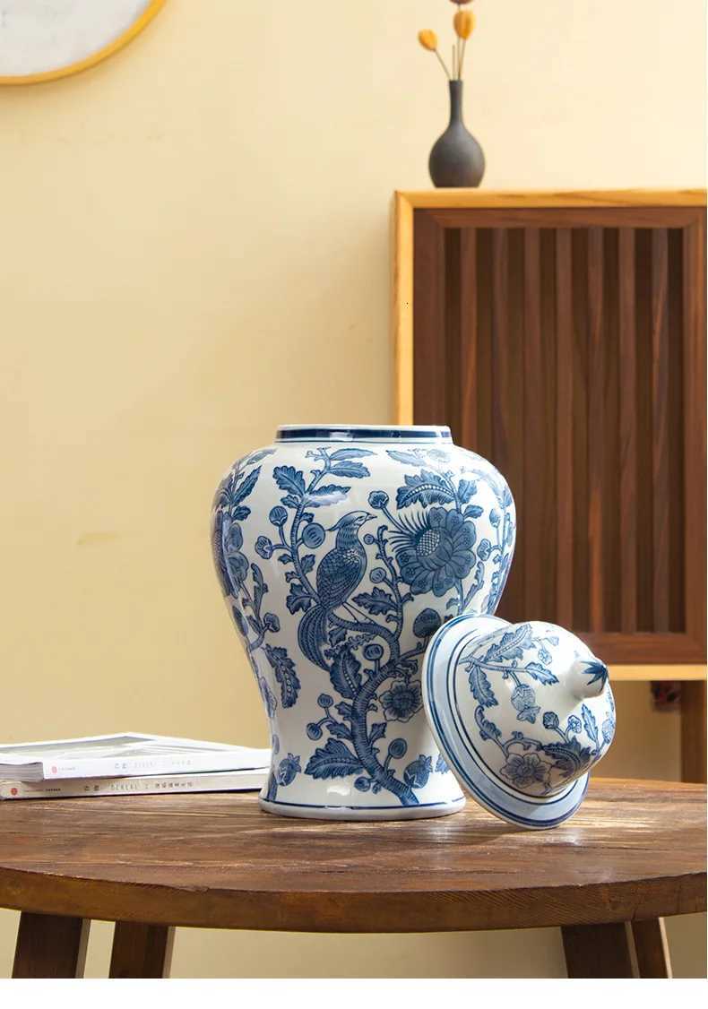 Jingdezhen New Chinese Ceramic Vase Blue-and-White Porcelain Living Room Floral Decor Home GiftT260302
