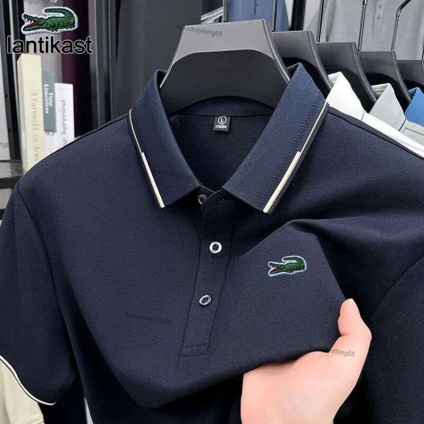 Noble Crocodile Short Sleeve Summer New Turn-Down Collar Men's Business Polo Shirt designer LANTI KAST hoodie Silk Casual Simple T-Shirt Trendy