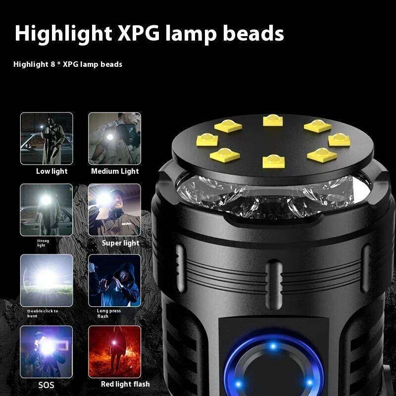 LED Flashlight High Power USB Rechargeable 8 * XPG Beads Lantern Tail Magnet Clip Torch Waterproof Portable Mini Lighting Lamp Z260301