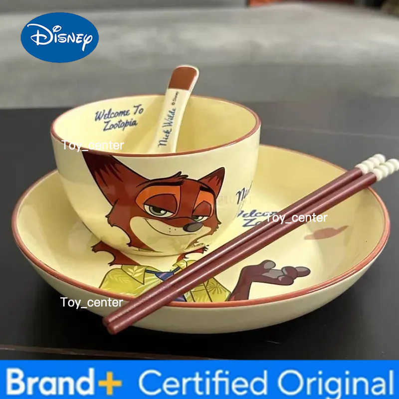 Disney Anime Cartoon Ceramic Tableware Set Zootopia Nick Wilde Household Fox Tableware Ceramic Cute Rice Bowls Dishes Plate Deco H260302