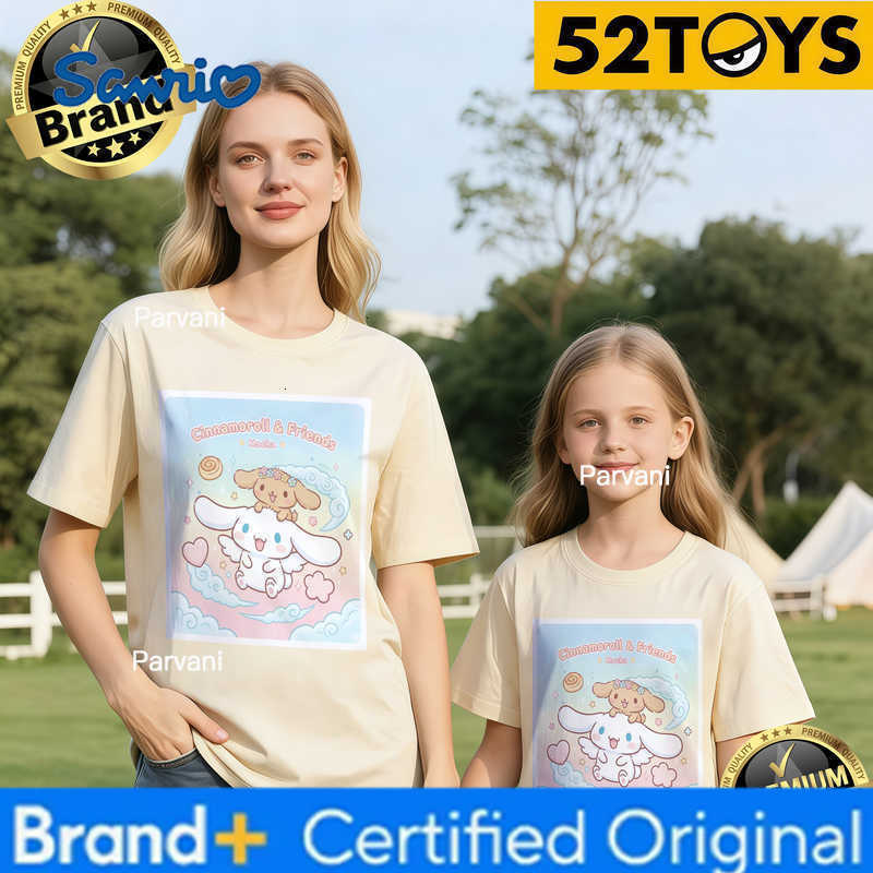 Sanrio 2026 Autumn-Winter Trending Cinnamoroll Friends Pastel Cloud Print 100 Cotton Parent-Child T-Shirts High Quality Loose H260302